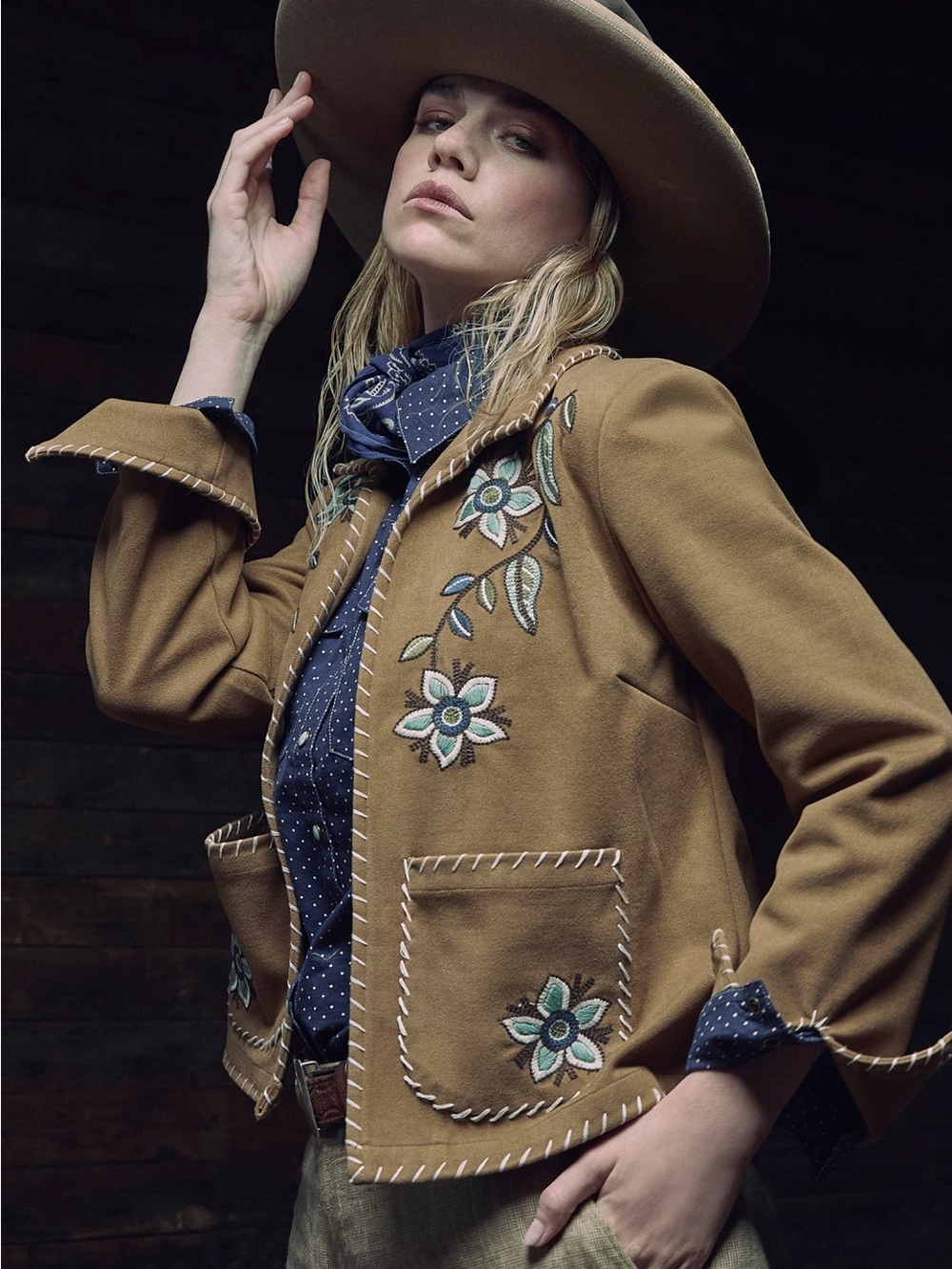 Double D Ranch Camel Brown Floral Embroidered Whipstitch Jacket - Picture 7 of 8
